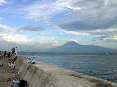 富士山とともに投げ釣り